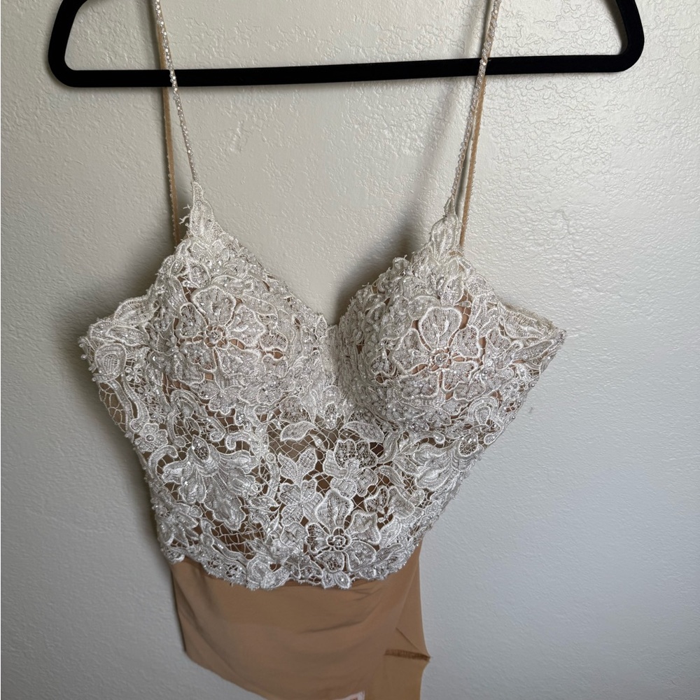 Martina Liana Lace Wedding Dress - White and Tan